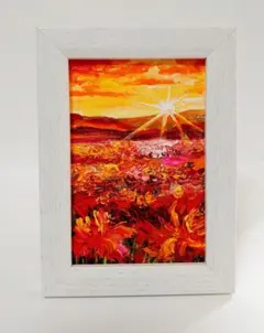 油絵 絵画 【彼岸花の朝日】 彼岸花の朝日】#油彩画 #芸術 #油絵 #絵 #アート #oilpainting