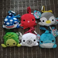 ✾新品♪ぷりてぃまりん❀ゆるふわ❁ぬいぐるみポーチ❁海の生き物⁂全種6点セット✾