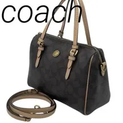 美品 ✨コーチ PVC 2way ショルダー バッグ ミニボストン 斜掛け 焦茶