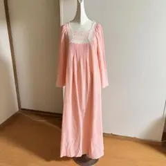 vintage dressピンク ロングワンピース 長袖 レース　マキシ丈