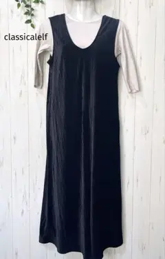 [美品]classicalelf♪黒 ベロア風　ノースリーブロングワンピース S