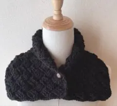 つけ襟風ミニマフラー 模様編み ブラック♪ ハンドメイド