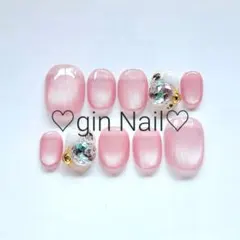 マグネットネイル　ネイルチップ　ミラーネイル　現品　 水光　 ニュアンス　ピンク