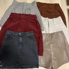 ミニスカート 短パン　6枚セット　スカート　デニム　コーデュロイ　レザー