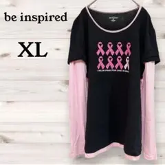 美品✨　be inspired 【XL】 ピンクリボン 長袖 Tシャツ