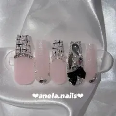 ネイルチップ❤︎ちゅるん韓国ワンホンツイードネイルスナ系量産型ギャル