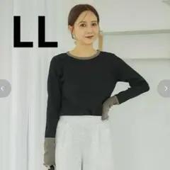 しまむら田中里奈mysa袖配色テレコTシャツLLブラック