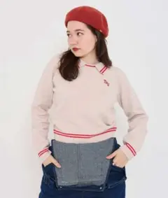 TINA:JOJUN 配色ライン入り 襟付きニットプルオーバー