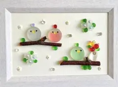 シーグラスアート　ほのぼのじかん♪ セキセイインコ♪