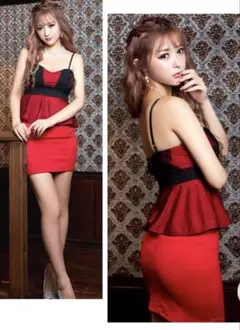 Tika 赤　ペプラム　ミニドレス