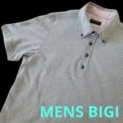 MENS BIGI 半袖ポロシャツ ボタンダウン 千鳥格子柄 グレーのサムネイル