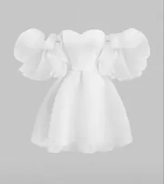 ホワイト 白　オフショルダー ミニドレス フレア パーティードレス S