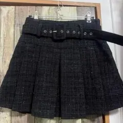華*様 姫ギャルブラック プリーツスカート ベルト付き キルティング