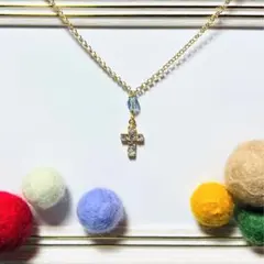 クリスタルストーンクロス爽やかネックレス☆ネックレスアジャスター付きに変更OK☆