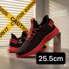 25.5cm メンズ スニーカー ランニング ウォーキング 黒/赤 軽量 通気性のサムネイル