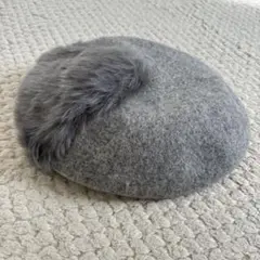 【美品】グレー ウールファーベレー帽