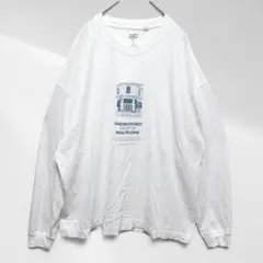 2453【グローバルワーク】リブ袖グラフィックプリントロングTシャツ 綿 白 Ｌのサムネイル