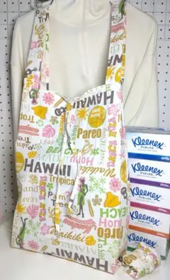 エコバッグ サブ レジ袋 折りたたみ 超大型 ハワイ フラ ホヌ ハンドメイド