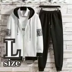 セットアップ　パンツ　メンズ　スウェット　パーカー　ルームウェア　ホワイト　L