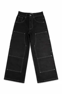 BlessU ブラック ダブルニーデニムパンツ ストリート Mサイズ