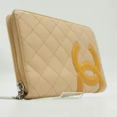 【美品】CHANEL カンボンライン オーガナイザー 長財布 ベージュ×オレンジ