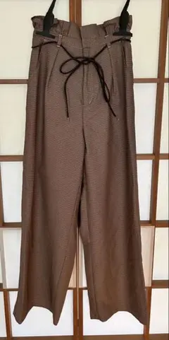 ブラウン ワイドレッグ スラックス