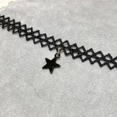 ブラックカラーレースリボンスター星チャームチョーカーネックレス黒ゴシックダーク