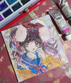 アナログオリジナル　手描きイラスト　　セーラー服