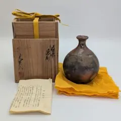 備讃窯 久本浩一 備前焼 なつめ壷 共箱栞 壺 つぼ 金彩 花器 フラワー