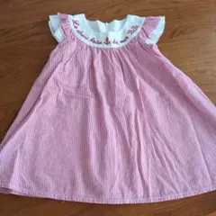 BeBe 赤と白のストライプ ワンピース 90　綿100