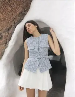 みぃちゃんさま専用ZARA テクスチャーベスト　ベスト　トップス　ベルト付き