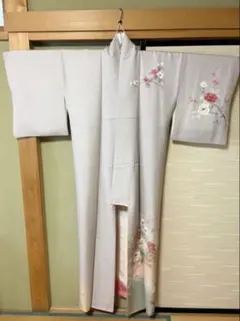 【売り切りたいです】訪問着　正絹　袷　友禅　薄紫　薄緑　ピンク　椿　金彩　色留袖のサムネイル