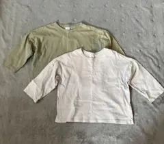 モンミミ monmimi 韓国子供服 カットソー2枚セット アイボリー・カーキ