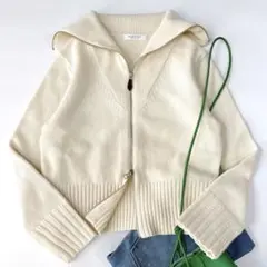 美品⁑マカフィー　NZラムズウールジップアップカーディガン　ホワイト 2way