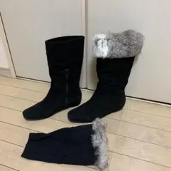 スタイリッシュ ファーブーツカバーロング ブラック