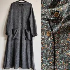 美品トゥモローランド ゆったりフラワープリント ノーカラーシアーシャツワンピース