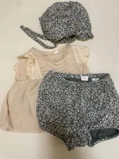 H&M 小花柄　ボンネット　ブルマ　シャツ　3点セット　80cm セットアップ