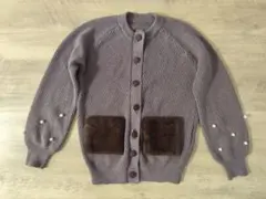 新品・＆LOVE・パールビジュー　エコファーポケットニットカーディガン