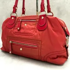 極美品✨TOD'S トッズ ハンドバッグ ナイロン レザー 赤 ゴールド金具のサムネイル