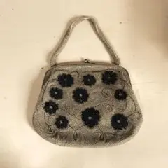 昭和レトロ　ビーズ刺繍 花柄 ゴールド ハンドバッグ　大正ビーズ