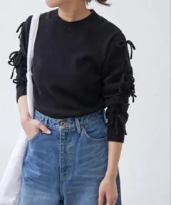 Spick&Span スピックアンドスパン リボンスリーブプルオーバー ブラック