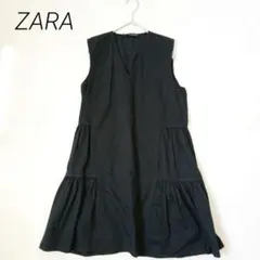 ZARA　ザラ　ティアードワンピース　XS　黒　ノースリーブ　チュニック丈　上品