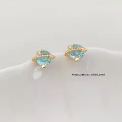 No162 アクアマリンカラー 惑星［ゴールド］SV925 金属アレルギー対応