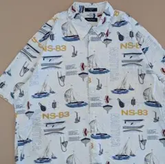 NAUTICA　半袖シャツ　セーリング　ヨット　総柄　90s　香港製のサムネイル