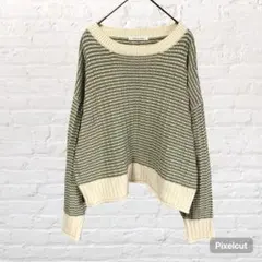 11117 ハリータ　長袖ジャガードセーター ニット M グリーン 古着