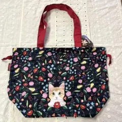 フェリシモ猫部　ネコと花柄のエコバッグ