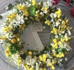 フワフワ♪ミモザのナチュラルリース　大きめ　華やかイエロー
