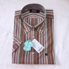 POLO 半袖シャツ Lサイズ ブラウンストライプ
