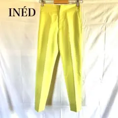 イネド スリムテーパードスラックスパンツ イエロー 美シルエット 大人カジュアル