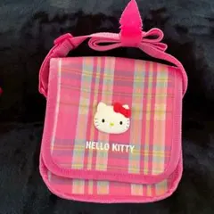 キティ　チェック柄　ショルダーバッグ　ポシェット　バッグ　ピンク